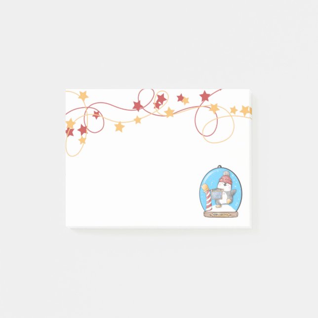 Snö Globe jul Penguin Post-it Notes (Framsida)
