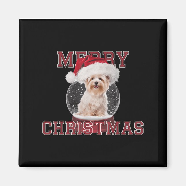 Snö Globe Julafton Maltesiska Hund jul Magnet (Framsidan)