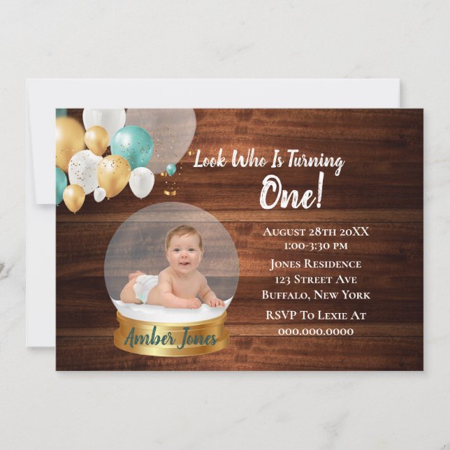 Snö Globe Lägg till bild 1:a. Inbjudningskort för  (Framsida)