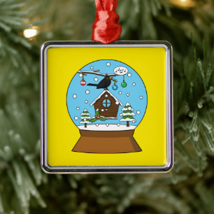 Snö Globe med Blackbird Singing Julgransprydnad Metall