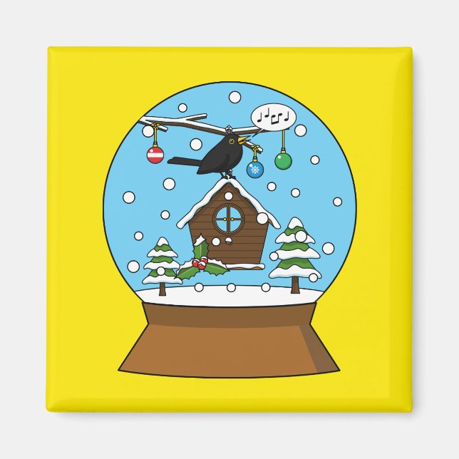 Snö Globe med Blackbird Singing Magnet (Framsidan)