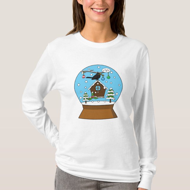Snö Globe med Blackbird Singing T Shirt (Framsida)
