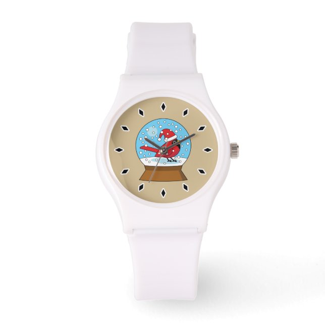 Snö Globe med Cute Red Cardinal Armbandsur (Framsida)