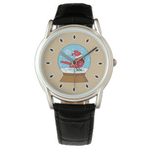 Snö Globe med Cute Red Cardinal Armbandsur