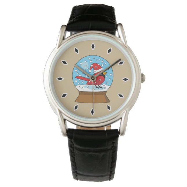 Snö Globe med Cute Red Cardinal Armbandsur (Framsida)