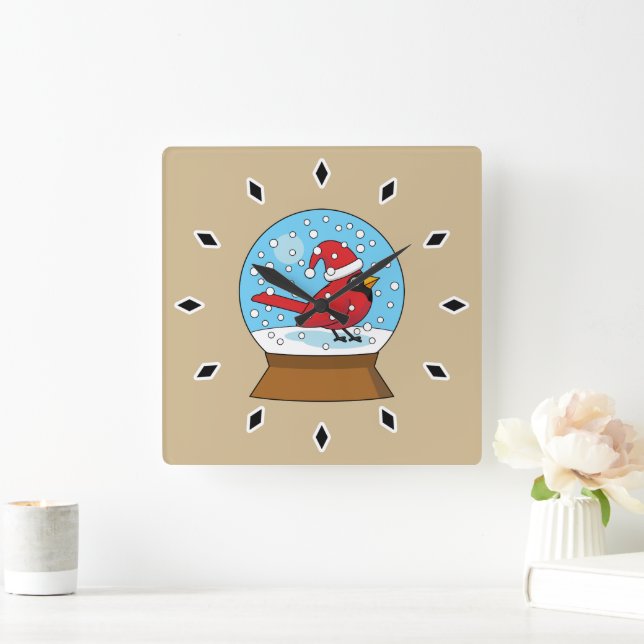 Snö Globe med Cute Red Cardinal Fyrkantig Klocka (Hem)