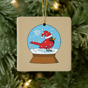 Snö Globe med Cute Red Cardinal Julgransprydnad Keramik
