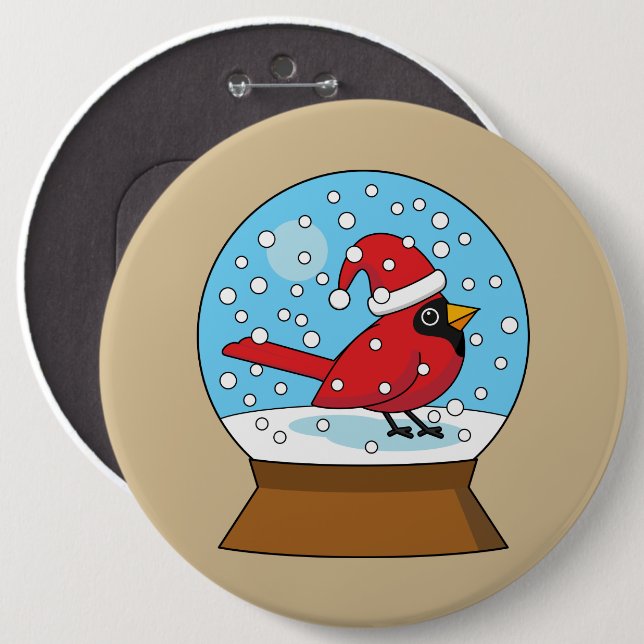 Snö Globe med Cute Red Cardinal Knapp (Framsida & baksida)