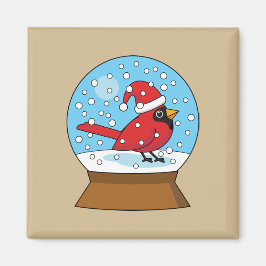Snö Globe med Cute Red Cardinal Magnet
