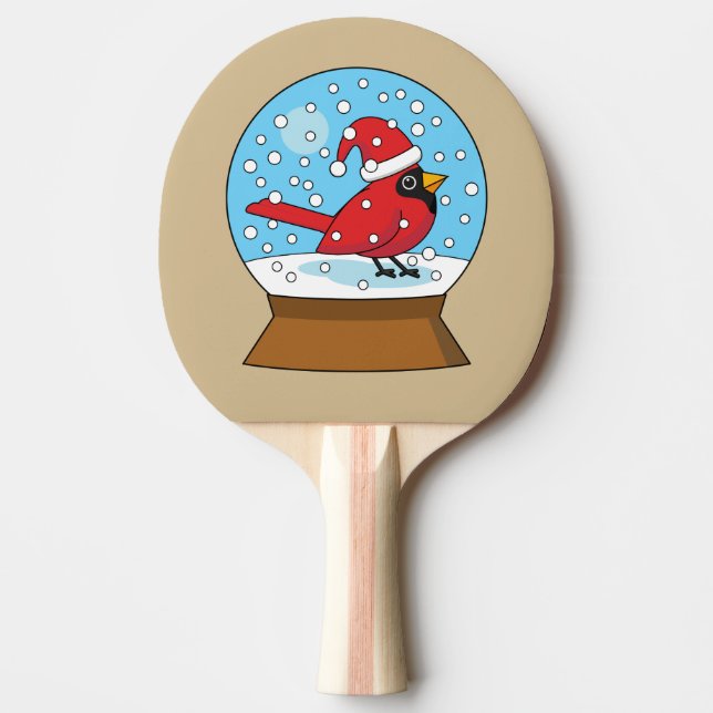 Snö Globe med Cute Red Cardinal Pingisracket (Framsidan)