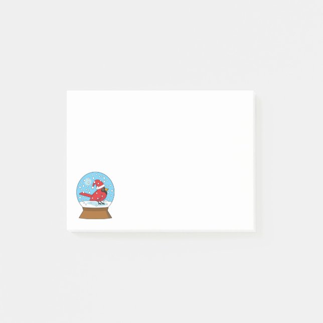 Snö Globe med Cute Red Cardinal Post-it Block (Framsida)