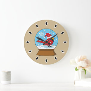 Snö Globe med Cute Red Cardinal Stor Klocka