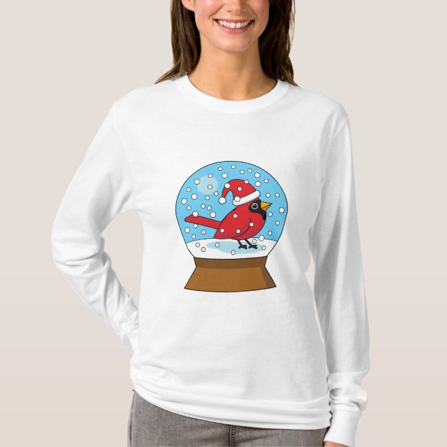 Snö Globe med Cute Red Cardinal T Shirt (Framsida)