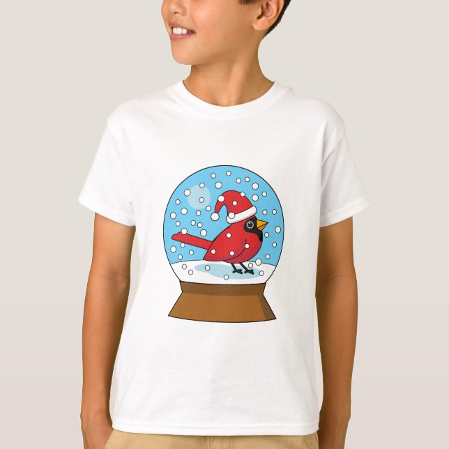 Snö Globe med Cute Red Cardinal T Shirt (Framsida)