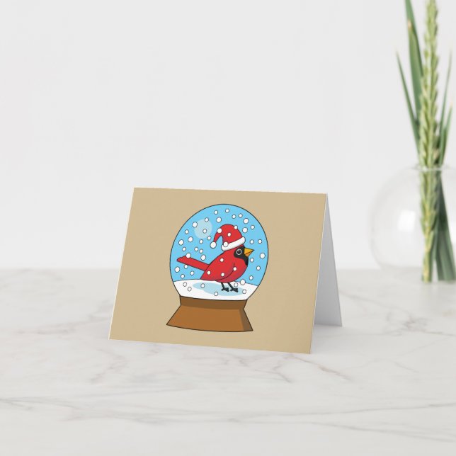 Snö Globe med Cute Red Cardinal Tack Kort (Framsida)