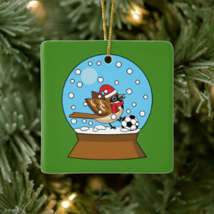 Snö Globe med Cute Sparrow-uppspelningsskåp Julgransprydnad Keramik