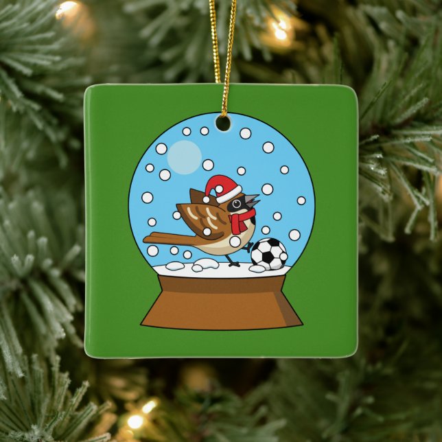 Snö Globe med Cute Sparrow-uppspelningsskåp Julgransprydnad Keramik (Träd)