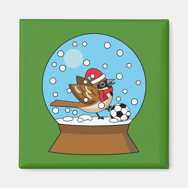 Snö Globe med Cute Sparrow-uppspelningsskåp Magnet (Framsidan)