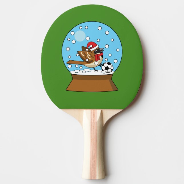 Snö Globe med Cute Sparrow-uppspelningsskåp Pingisracket (Framsidan)