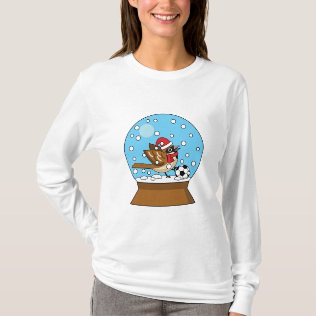 Snö Globe med Cute Sparrow-uppspelningsskåp T Shirt (Framsida)