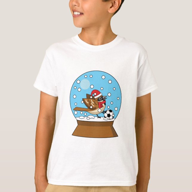 Snö Globe med Cute Sparrow-uppspelningsskåp T Shirt (Framsida)
