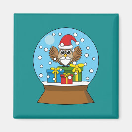 Snö Globe med Jultomten Uggla Magnet