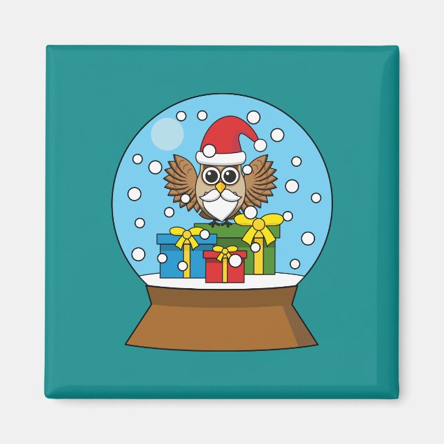 Snö Globe med Jultomten Uggla Magnet (Framsidan)