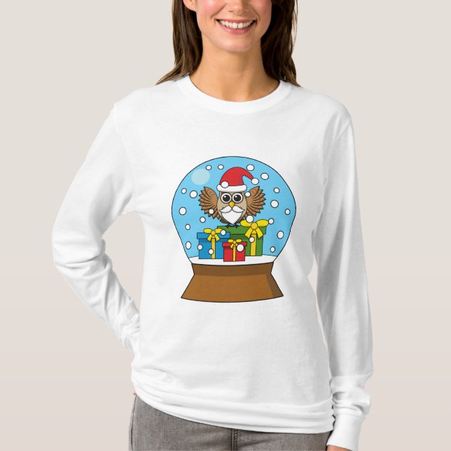 Snö Globe med Jultomten Uggla T Shirt (Framsida)
