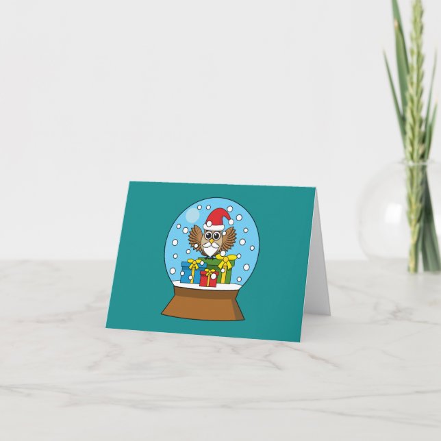 Snö Globe med Jultomten Uggla Tack Kort (Framsida)