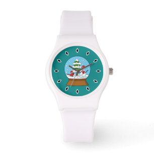 Snö Globe med kardinal Snögubbe och Gräs Träd Armbandsur
