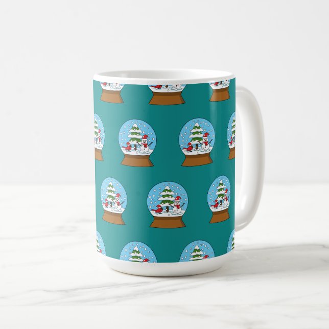 Snö Globe med kardinal Snögubbe och Gräs Träd Kaffemugg (Framsida höger)