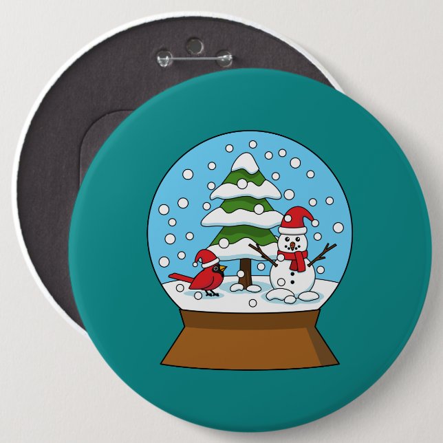 Snö Globe med kardinal Snögubbe och Gräs Träd Knapp (Framsida & baksida)