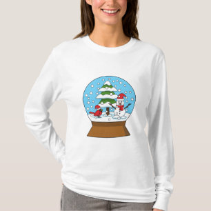 Snö Globe med kardinal Snögubbe och Gräs Träd T Shirt