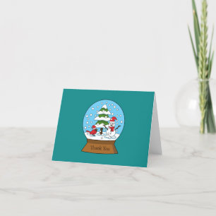 Snö Globe med kardinal Snögubbe och Gräs Träd Tack Kort