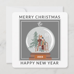 Snö Globe med Ski och Sled jul Julkort