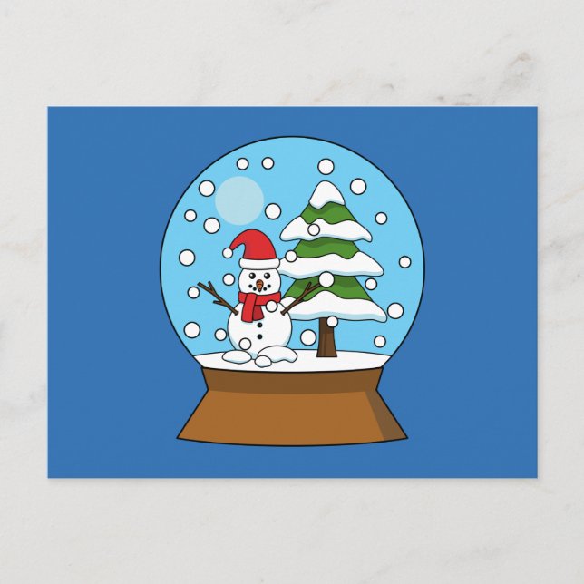 Snö Globe med Snögubbe och Gräs Träd Helg Vykort (Framsida)