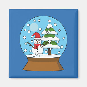 Snö Globe med Snögubbe och Gräs Träd Magnet