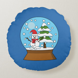 Snö Globe med Snögubbe och Gräs Träd Rund Kudde
