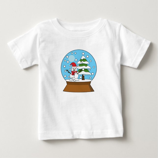 Snö Globe med Snögubbe och Gräs Träd T Shirt (Framsida)