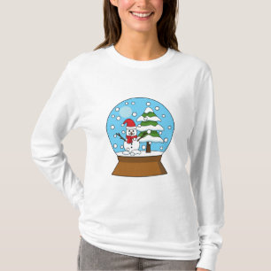 Snö Globe med Snögubbe och Gräs Träd T Shirt