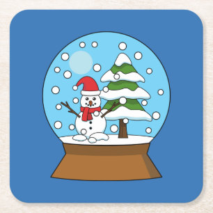 Snö Globe med Snögubbe och Gräs Träd Underlägg Papper Kvadrat