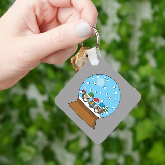 Snö Globe med tre Gnome Uggla Nyckelring (Hand)