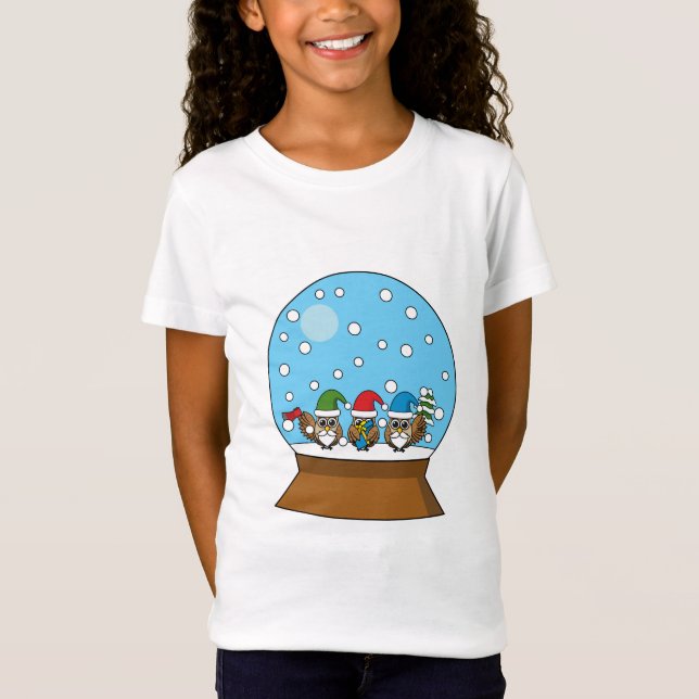 Snö Globe med tre Gnome Uggla T Shirt (Framsida)