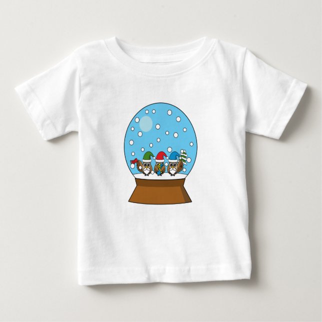 Snö Globe med tre Gnome Uggla T Shirt (Framsida)
