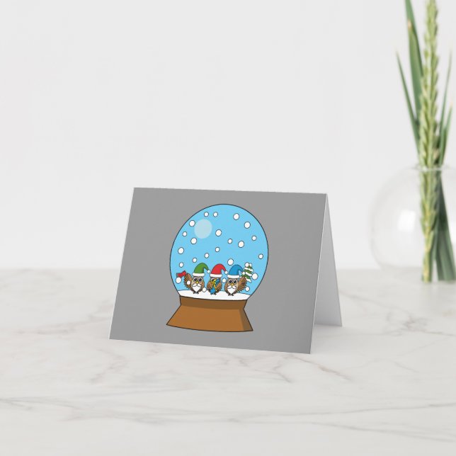 Snö Globe med tre Gnome Uggla Tack Kort (Framsida)