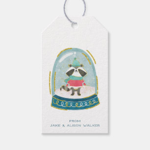 Snö Globe Raccoon Gift Märkres Presentetikett