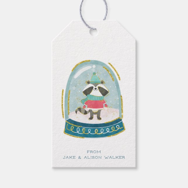 Snö Globe Raccoon Gift Märkres Presentetikett (Framsidan)