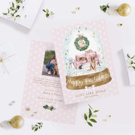 Snö Globe Rosa Couch Home Pet Sitta Business Julkort