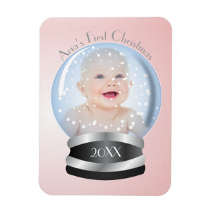Snö Globe Rosa Flicke Baby 1 Julfotfoto Magnet