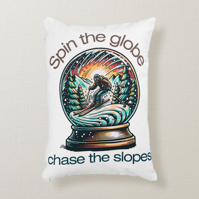 Snö Globe Skiing Äventyr Fantasy Prydnadskudde (Framsidan(Vertikal))